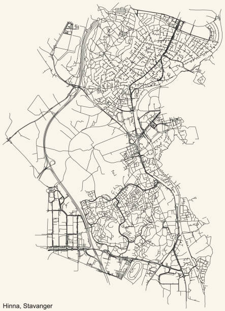bildbanksillustrationer, clip art samt tecknat material och ikoner med street roads map of the hinna borough of bergen, norway - stavanger