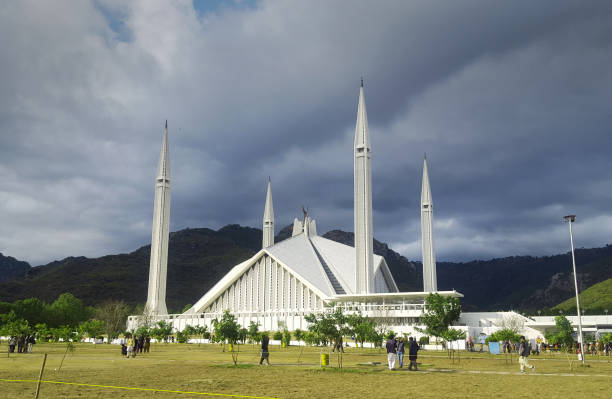 Beautiful Shah Faisal Mosque On A Cluody Day stock photo