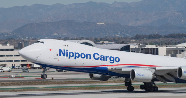 Nippon Cargo Airlines Boeing 747-BF Los Angeles, California, USA - March 5 2018: image Nippon Cargo Airlines Boeing 747-BF with registration JA14KZ shown taking off from LAX, Los Angeles International Airport. nippon cargo airlines photos stock pictures, royalty-free photos & images