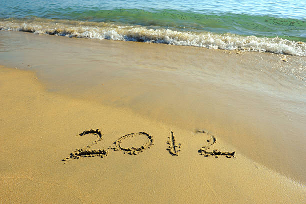 new year message on the sand beach
