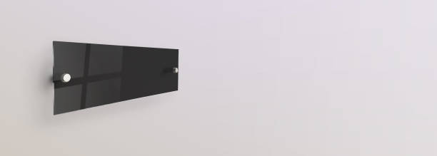 istock Blank black rectangle glass office corporate Signage plate Mock Up Template, Clear Printing board for Branding, Logo. Acrylic advertising signboard mockup side view. 1364072705
