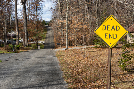 Country road with Dead End sign, Jonesborough, Tennessee, USA