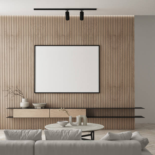 istock mock up poster frame in modern interior background, living room, Scandinavian style, 3D render, 3D illustration 1364072898