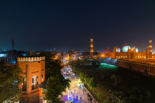 Mosque in Lahore illuminated  at night