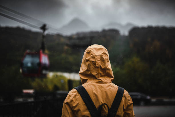 istock Planning to explore mountains in bad rainy weather 1364074076