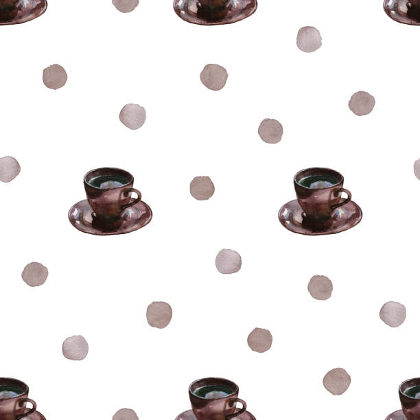 stockillustraties, clipart, cartoons en iconen met brown coffe cups and polka dot on white - hot chocolate purple