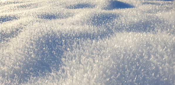 Full frame freshly fallen frozen snow, shiny crystals
