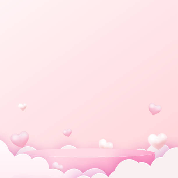 istock Concept of love and Valentine day with pink podium and flying clouds. Vector illustration. 1364075930