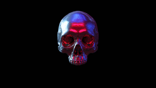 istock Skull Human Silver Reflection Blue Pink White Light Sci Fi Halloween Skeleton 1364079655