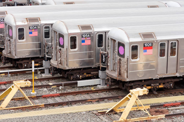 Elevated view of Corona subway yard in Willets Point on Roosevelt Avenue between 114th and 126th streets, Queens, New York.