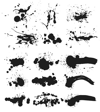 Black grunge brushes on white background isolated.