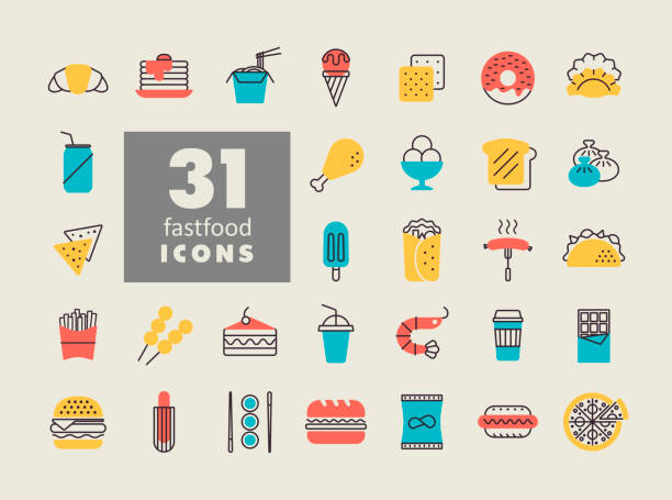 illustrations, cliparts, dessins animés et icônes de fastfood, icône vectorielle de l’aire de restauration - cream ice symbol french fries