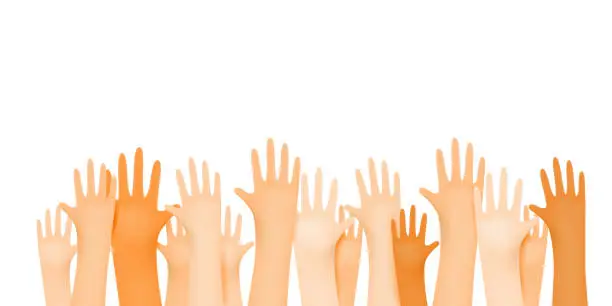 Vector illustration of Many human hands up illustration