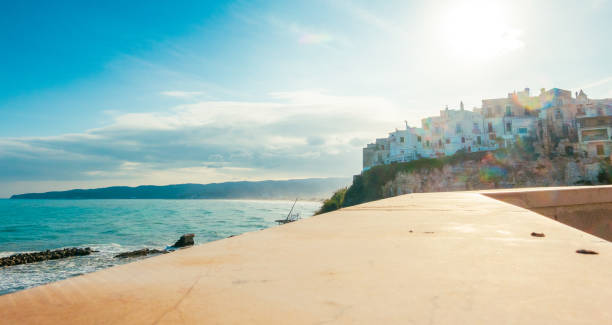 Bari, Italy, and its beautiful coastline in winter Beautiful coastline at Bari, Italy, on a sunny day in winter. puglia beach stock pictures, royalty-free photos & images