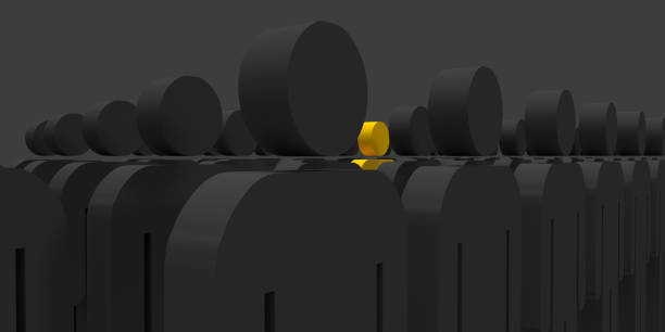 istock Stickman symbol standing out from the crowd 1364098878