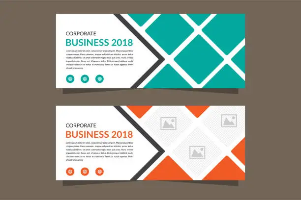 Vector illustration of horizontal web page banner with mosaic square blue and orange colors