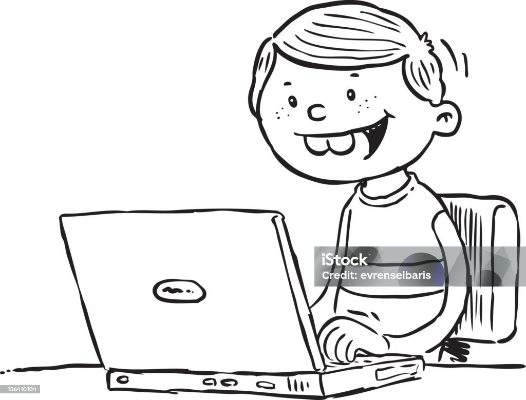 Child Surfing Hand drawing child illustration who is surfing on internet... Boys stock vector