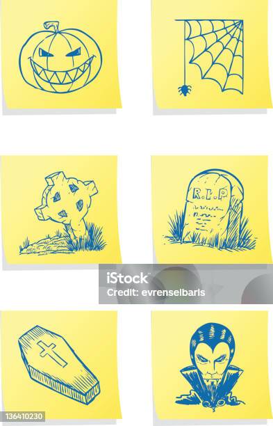 Halloweenzetteln Stock Vektor Art und mehr Bilder von Bleistiftzeichnung - Bleistiftzeichnung, Büro, Büromaterial