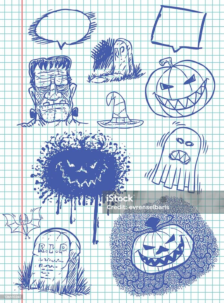 Halloween y garabatos - arte vectorial de Dibujo al lápiz libre de derechos