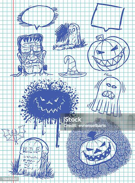 Ilustración de Halloween Y Garabatos y más Vectores Libres de Derechos de Dibujo al lápiz - Dibujo al lápiz, Halloween, Artículo de papelería