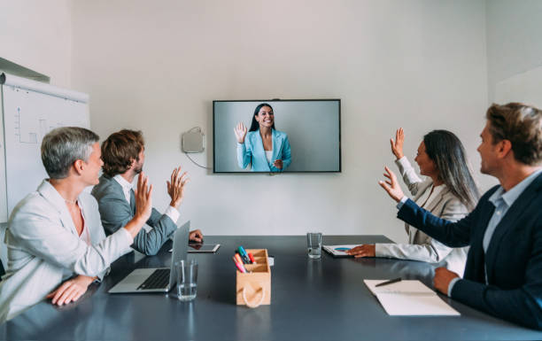 istock Business people in video conference. 1364102950