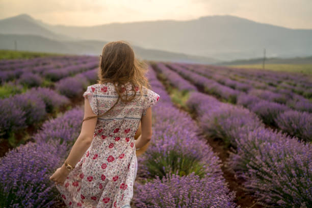 istock Young woman at a lavender field 1364103201
