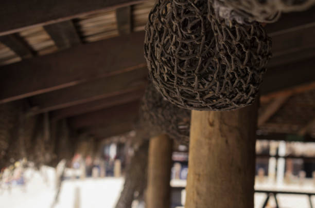 Old fishing net as an ornament under a roof