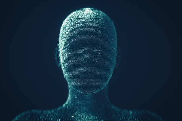 Hologram Human Head - Deep Learning And Artificial Intelligence Abstract Background 3D hologram of a human head. artificial intelligence stock pictures, royalty-free photos & images