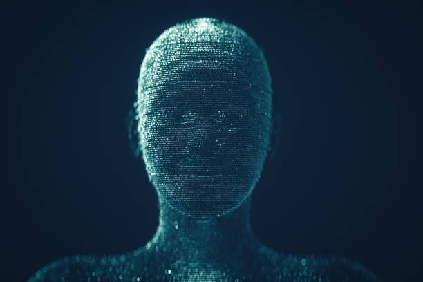 hologram human head - deep learning and artificial intelligence abstract background - ai imagens e fotografias de stock