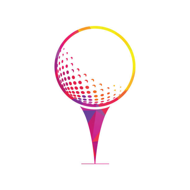 ilustraciones, imágenes clip art, dibujos animados e iconos de stock de logotipo de golf con elementos de diseño de pelota. - tee