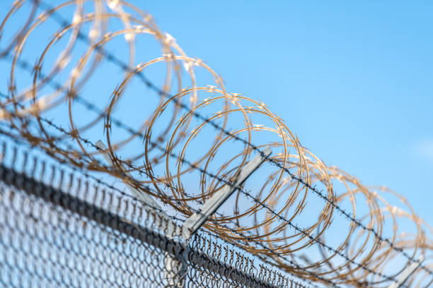 Barbed wire Dangerous barbed wire fence keeping unwanted intruders away. barricade photos stock pictures, royalty-free photos & images