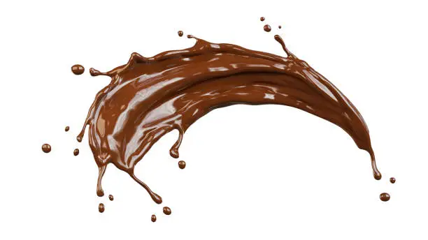 3D rendering of chocolate splash in heart shape on transparent background. clipping path