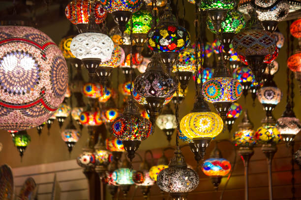 istock Vibrant Colored Hanging Glass Lamps 2 1364113637