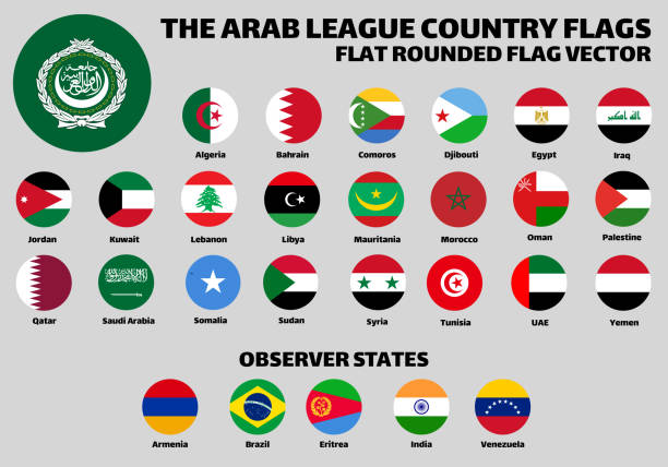 illustrations, cliparts, dessins animés et icônes de la collection de drapeaux de la ligue arabe avec les états observateurs. vecteur arrondi plat - oman flag national flag symbol