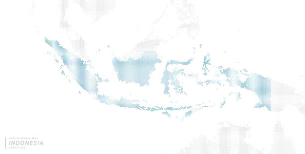 ilustrații de stoc cu o hartă cu puncte albastre centrată pe indonezia. - indonezia