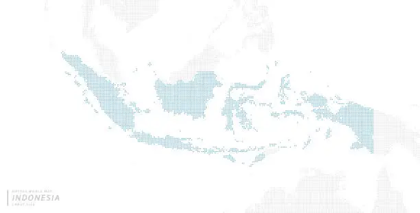 Vector illustration of A blue dot map centered on Indonesia.