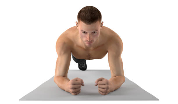 istock Illustration 3D of a fit man, doing plank leg raise exercise. 1364124992