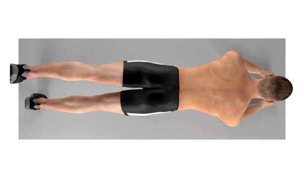 Illustration 3D of a fit man, doing plank leg raise exercise. Great to be used in medicine works and health. Isolated on a white background.
