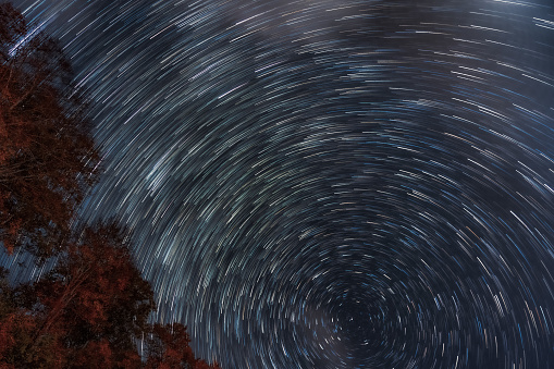 Starry night sky from the mountain ridge in autumn, November 2021