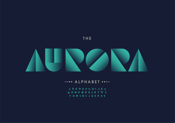 Aurora alphabet Vector of stylized aurora alphabet and font Letterpress stock illustrations