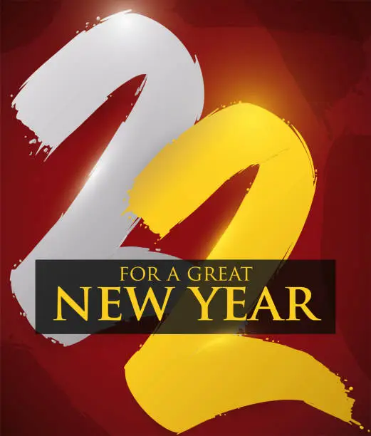 Vector illustration of Number 22 in Brushstrokes with Greeting Message for New Year