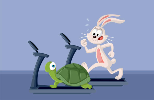 ilustrações de stock, clip art, desenhos animados e ícones de the rabbit and the turtle modern story vector cartoon illustration - the hare and the tortoise