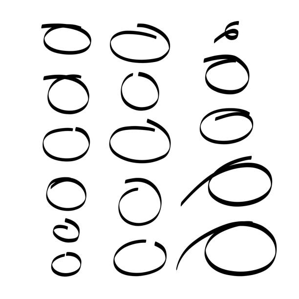 Hand drawn doodle ovals. Highlight circle frames set. Ovals and ellipses line template. Stock vector illustration isolated on white background. Hand drawn doodle ovals. Highlight circle frames set. Ovals and ellipses line template. Stock vector illustration isolated on white background. in a row single line symbol underline stock illustrations