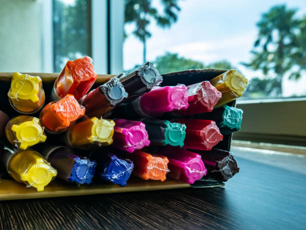 istock colorful markers arranged in a box on the table 1364144586