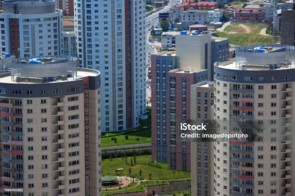 Cityscape of group of residential apartment buildings Cityscape of residential apartment buildings in Istanbul House Stock Photo