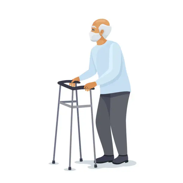 Vector illustration of Elderly man with protective face mask.
