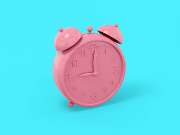 istock Pink one color alarm clock on a blue flat background. Minimalistic design object. 3d rendering icon ui ux interface element. 1364146687