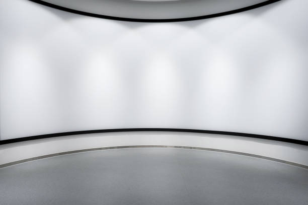 istock White woven light illuminates the interior geometry building wall 1364147465