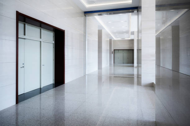 istock Bright indoor building corridors with clean and empty Spaces 1364148183
