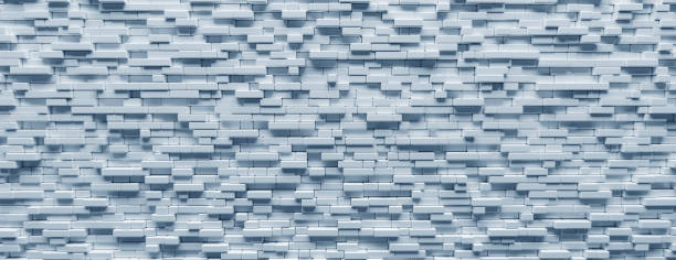 istock Stone wall background. Pastel blue color blocks, minimal design material. 3d illustration 1364148393